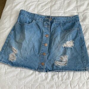 Forever21 Distressed Denim Mini Skirt Large.